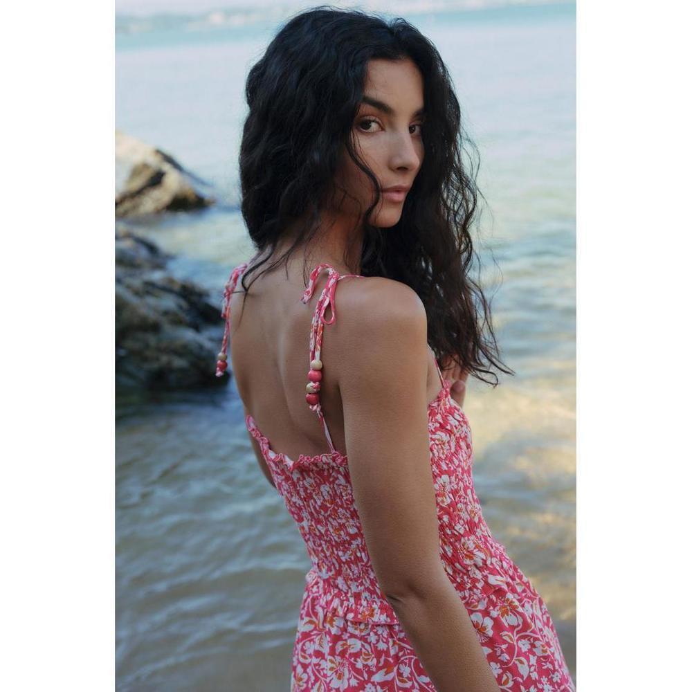 PRINTED MIDI DRESS WITH ELASTICATED TOP